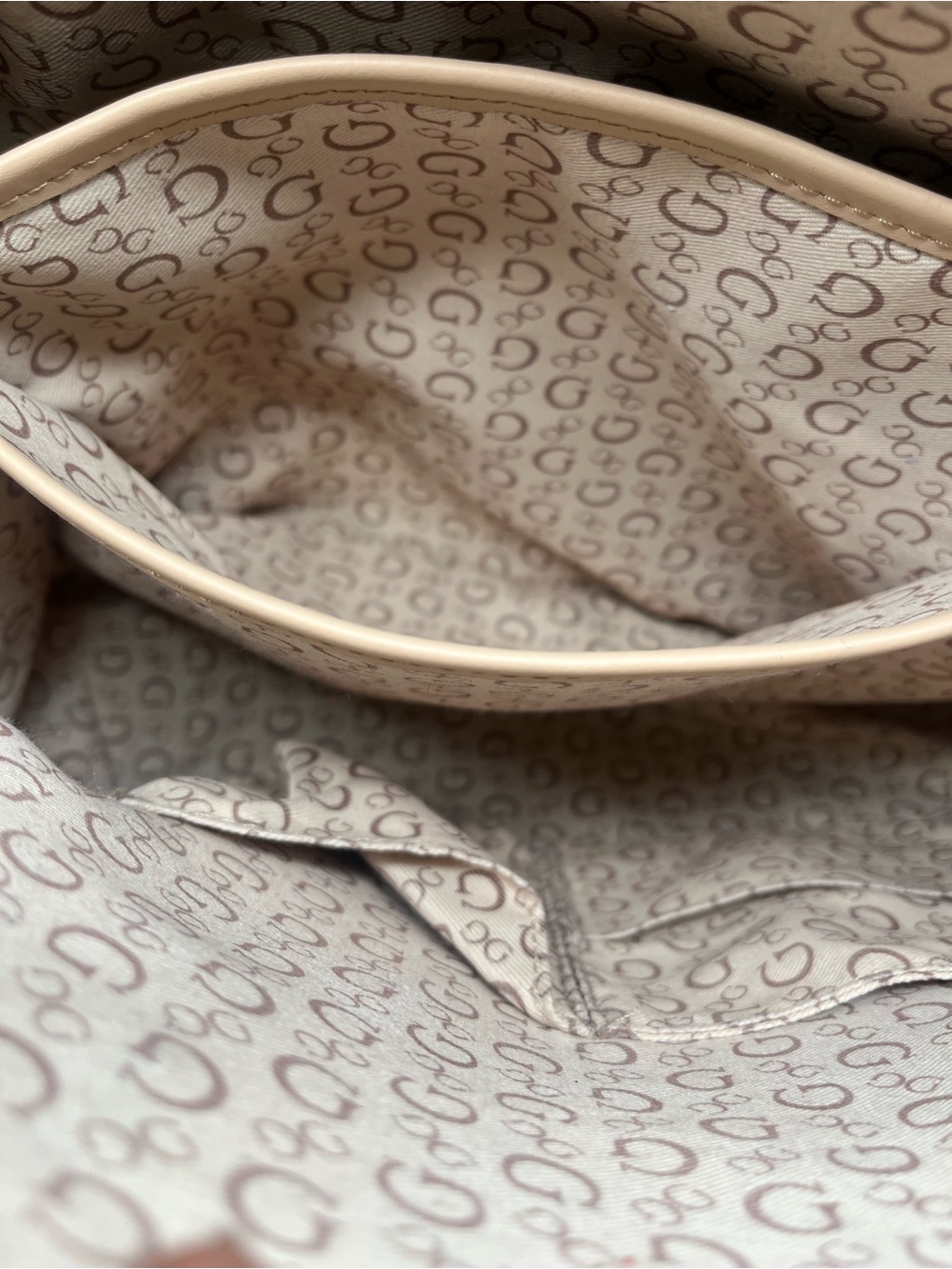 GUESS Beige Logo Satchel with Braided Handles and Tassel - Picture 10 of 11